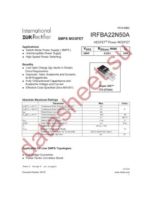 IRFBA22N50A datasheet  