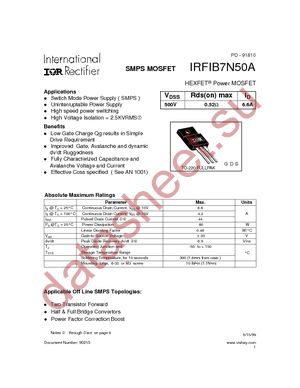 IRFIB7N50A datasheet  