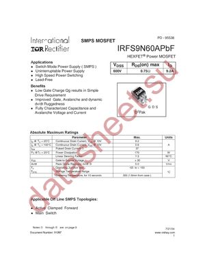 IRFS9N60A datasheet  