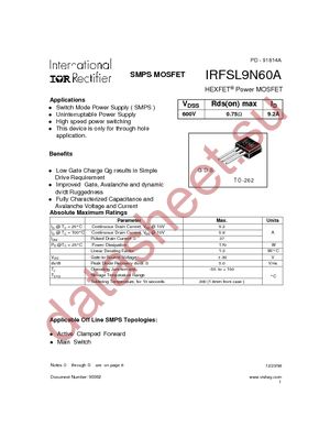 IRFSL9N60A datasheet  