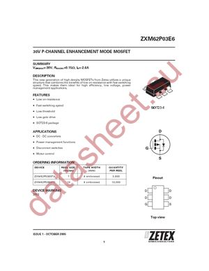 ZXM62P03E6TA datasheet  