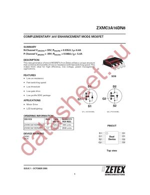 ZXMC3A16DN8TA datasheet  
