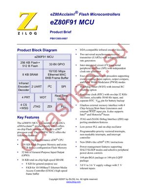 EZ80F91AZ050SC datasheet  